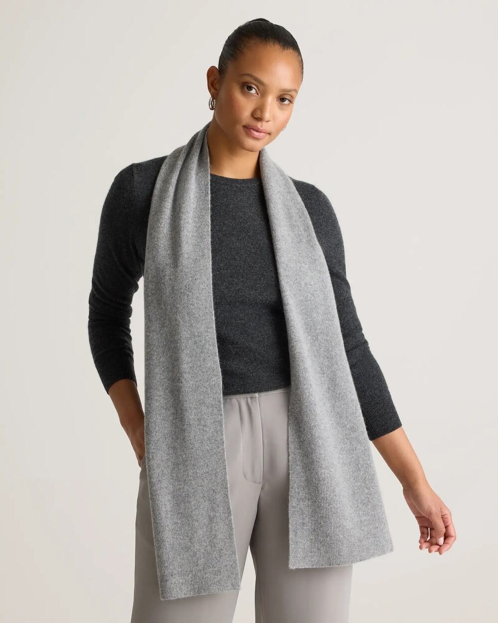 NWT Quince Mongolian Cashmere Scarf Heather Grey 100% Grade A Quiet Luxury